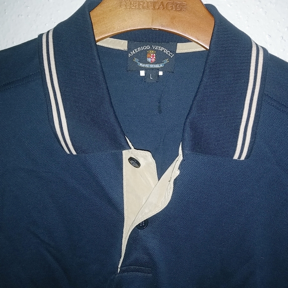 Amerigo Vespucci L Mens Italian Cotton Navy Polo Sport Sailing Shirt - Picture 8 of 11